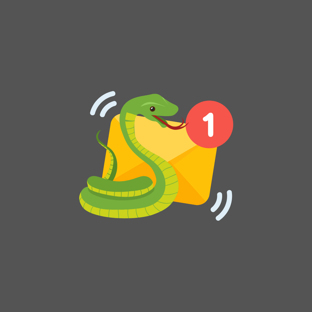 Snake in front of an envelope with notification badge count.