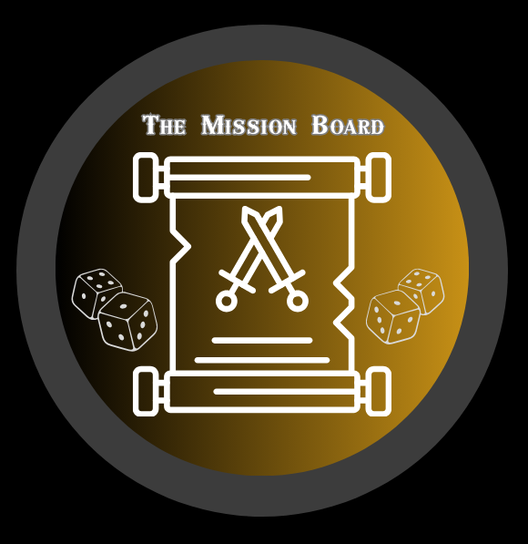 The mission board icon with scroll, dice, and swords.