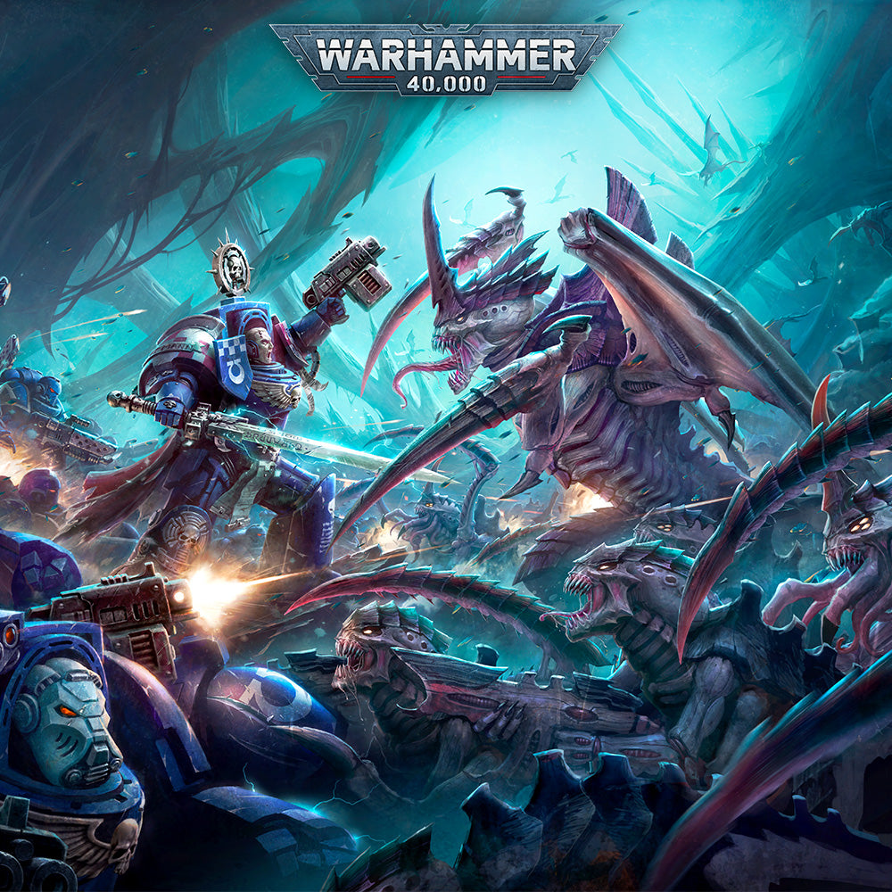 Warhammer 40,000 alien battle poster.
