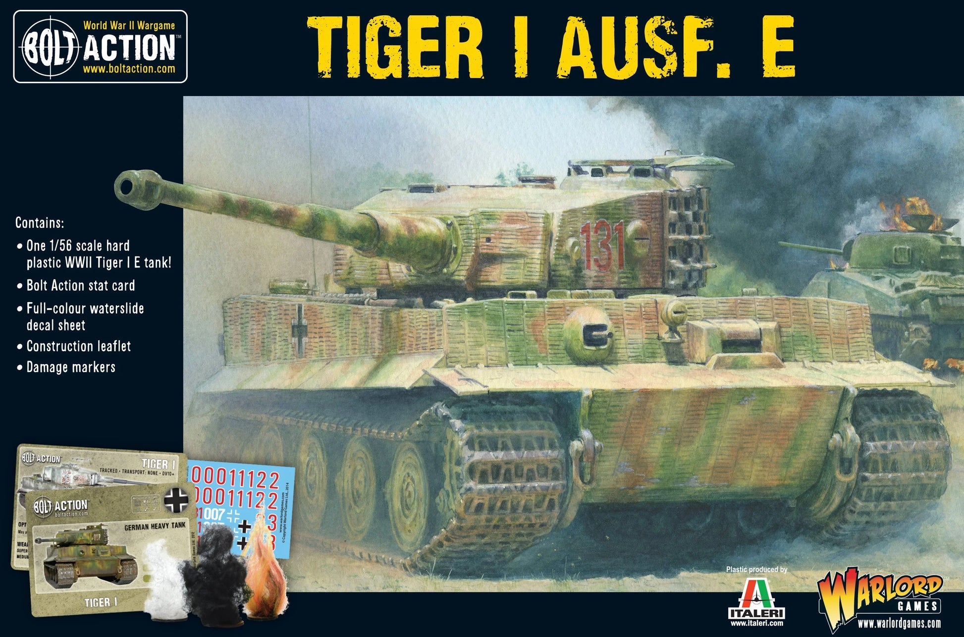 Box cover for WW2 Tiger 1 AUSF. E tank at 1/56th scale in plastic