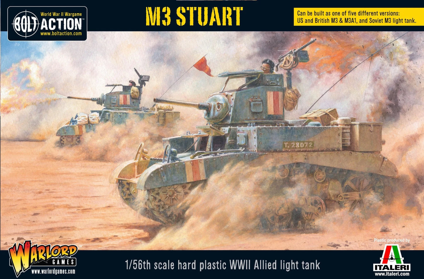 Box Cover for M3 Stuart WW2 allied light tank 1/56th scale in plastic. 