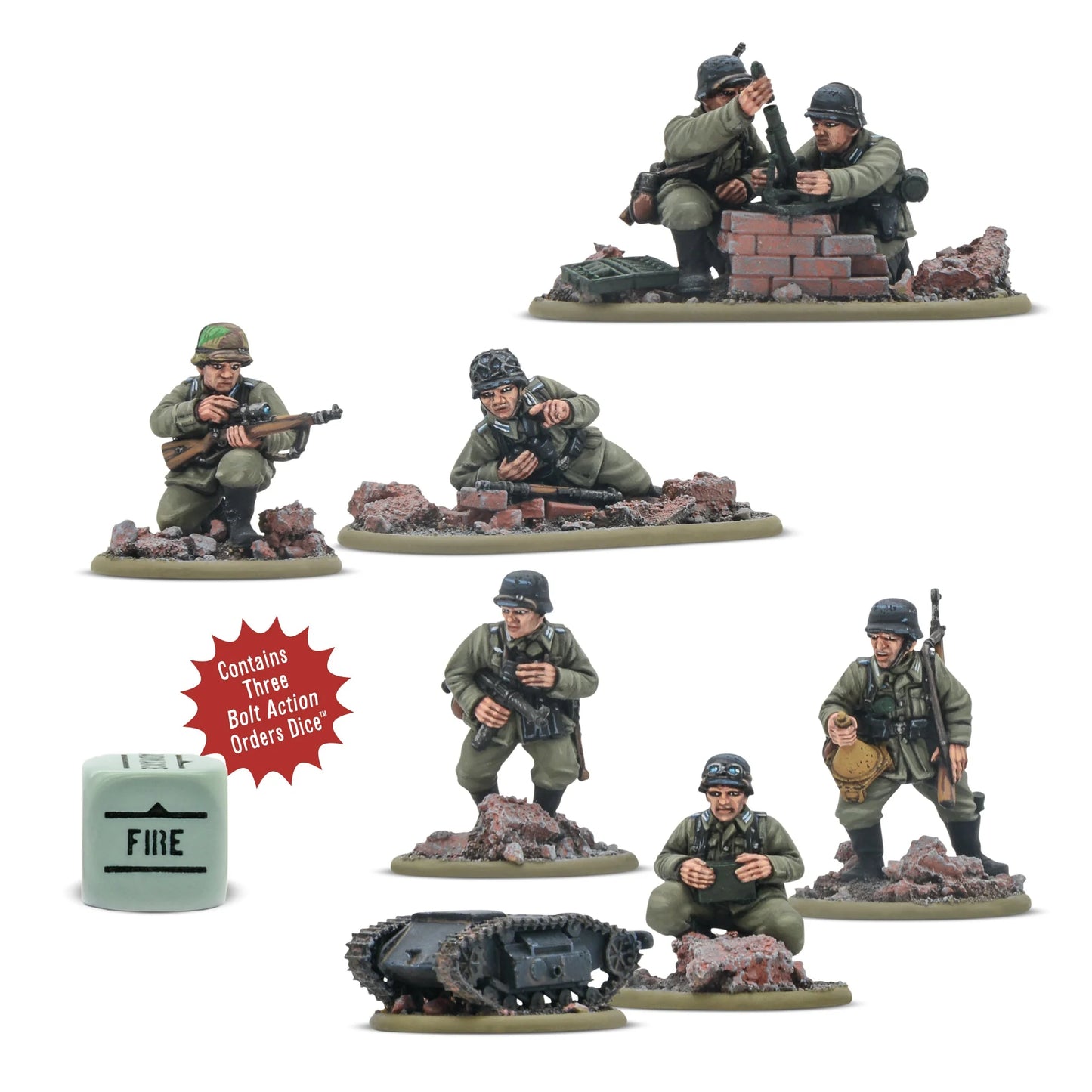 German soldiers in multi poses with tank figurine set. 