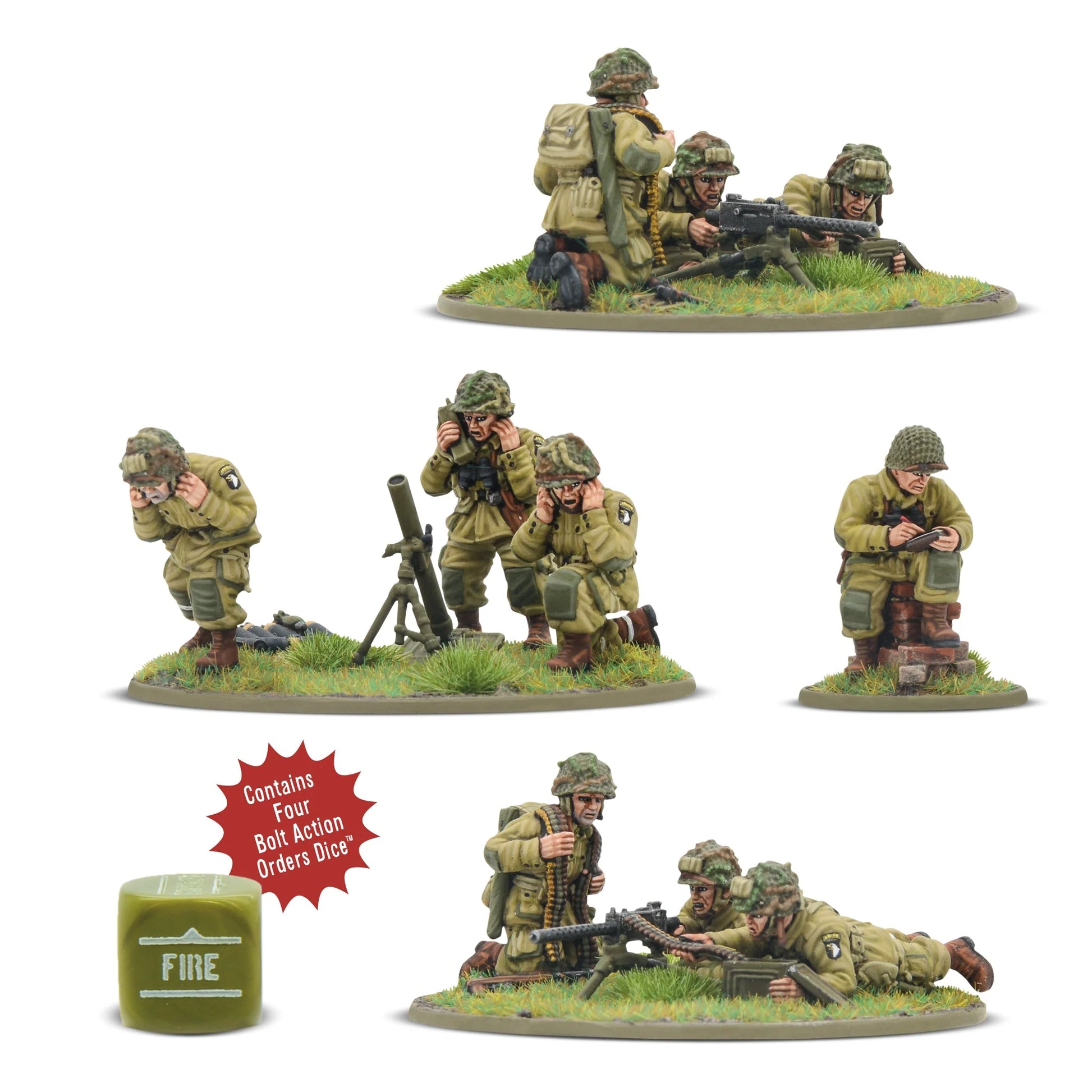 Four US ariborne D-Day heavy weapon platoon mini figures.   