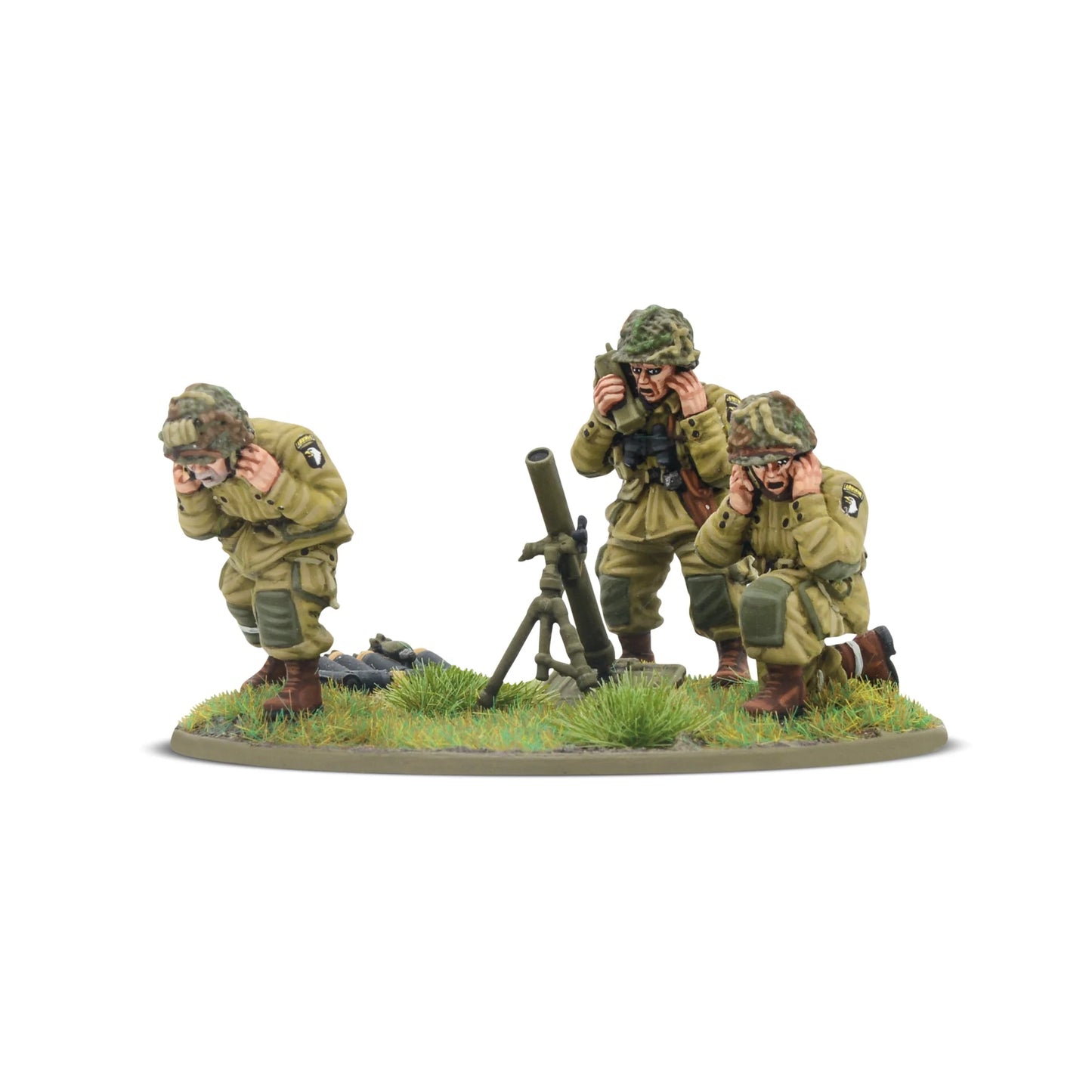US Airborne medium mortar team (3 soldiers one mortar device) mini figurine. 