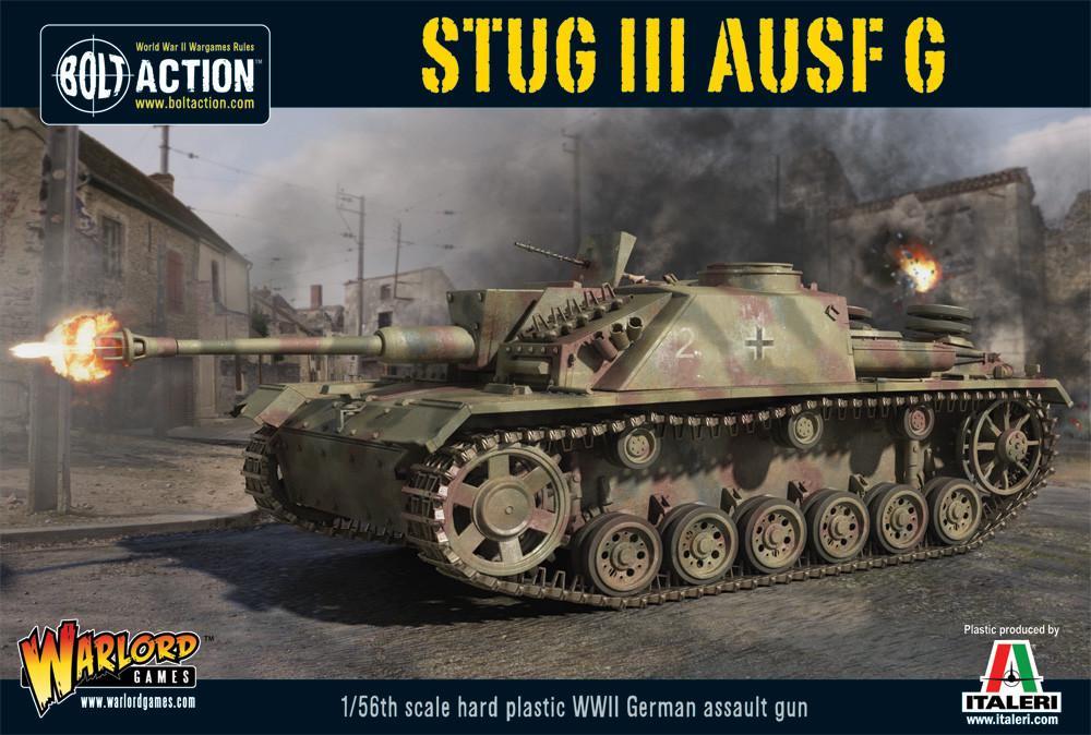 Box cover for STUG III AUSF G, WW2 german assault gun on tank, 1/56th scale in plastic. 