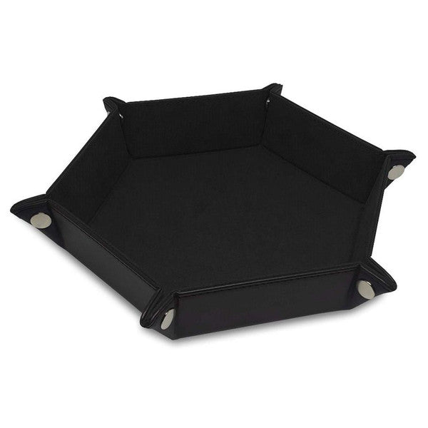 Leather tray with snapped corners. 