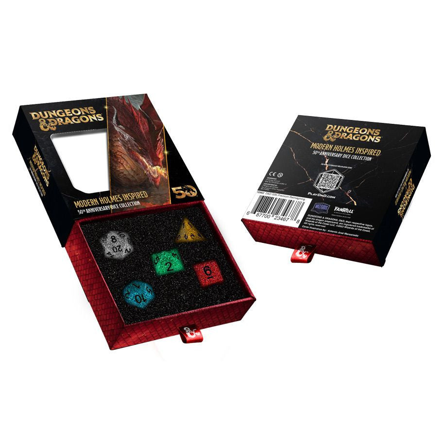 D&D 50th Anniversary: Modern Holmes Inspired 5-Set Dice - Brazos Valley Hobby & Games