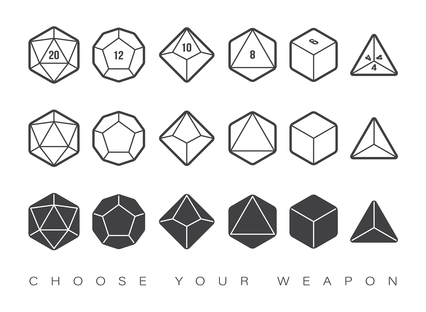 Diagram of different sided dice structures. 